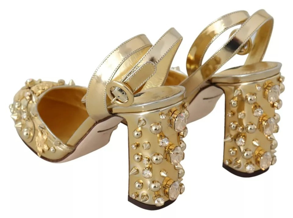 Sandales Dolce & Gabbana Vally avec studs dorés, talons en slingback, chaussures élégantes en cuir noir.