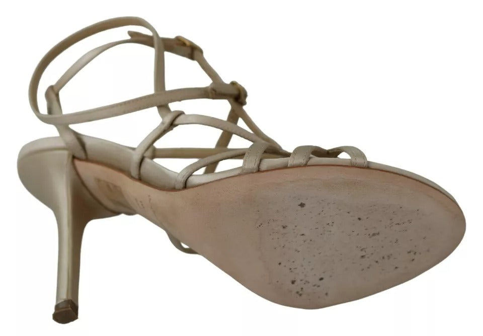 Chaussures à talons Dolce & Gabbana en soie dorée avec bride à la cheville, sandales élégantes pour femmes.