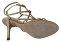 Chaussures à talons Dolce & Gabbana en soie dorée avec bride à la cheville, sandales élégantes pour femmes.