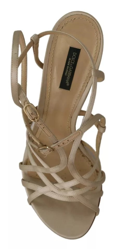 Chaussures à talons Dolce & Gabbana en soie dorée, sandales à bride à la cheville, élégantes et sophistiquées.