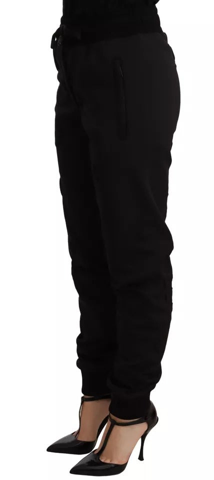 Pantalon jogging noir pour femmes Dolce & Gabbana en polyester, style décontracté et confortable.