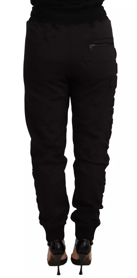 Pantalon jogging noir pour femmes Dolce & Gabbana en polyester, style décontracté avec coupe ajustée et détails modernes.