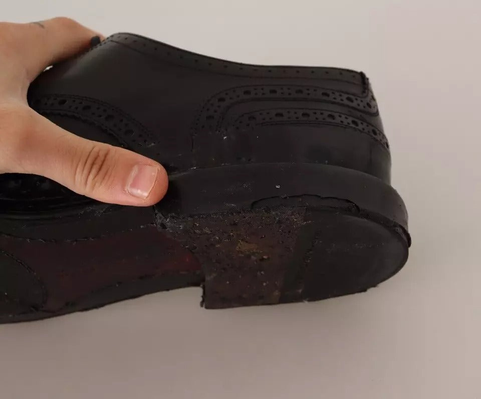 Chaussures Oxford Dolce & Gabbana en cuir noir avec brogue, élégantes chaussures de ville pour homme.