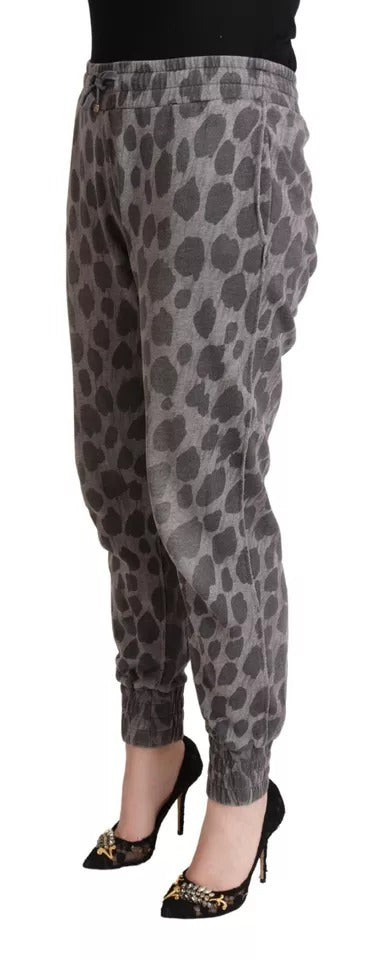 Pantalons de jogging Dolce & Gabbana en gris avec motif léopard, pantalon décontracté en coton à la mode.