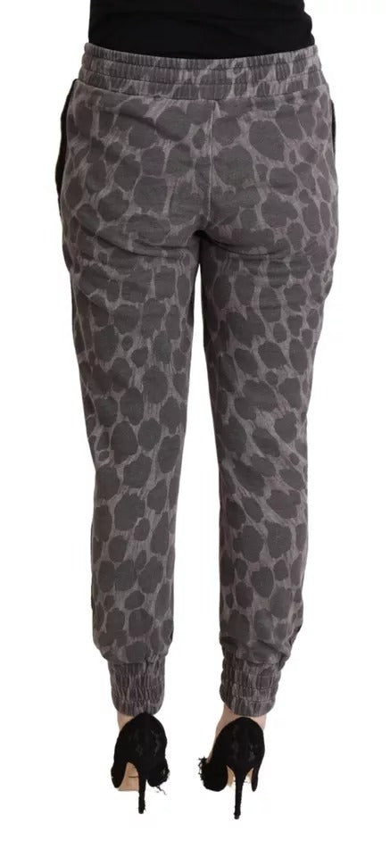 Pantalon de jogging gris à imprimé léopard Dolce & Gabbana, pantalon décontracté en coton avec taille élastique et poches latérales.