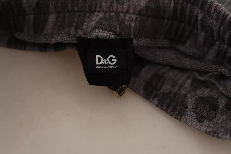 Pantalon de jogging gris à motif léopard Dolce & Gabbana, style décontracté et tendance, en coton avec poches latérales.