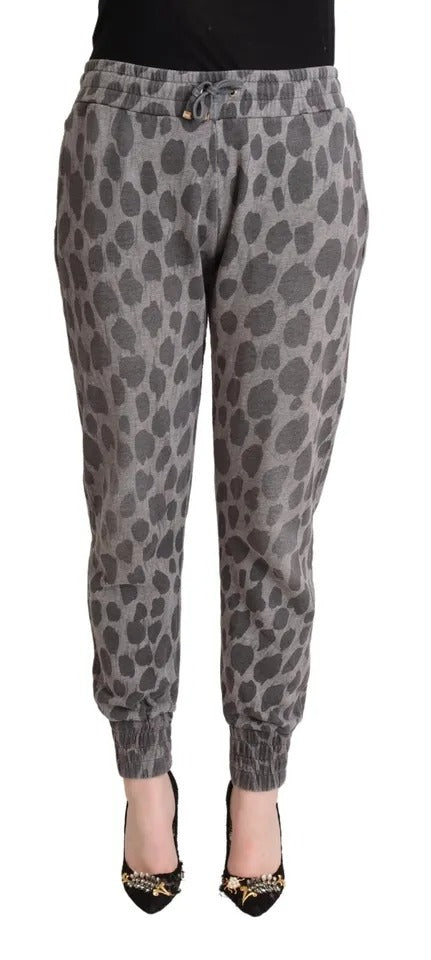 Pantalon jogger Dolce & Gabbana gris à imprimé léopard, pantalon de sport élégant et confortable pour femmes.