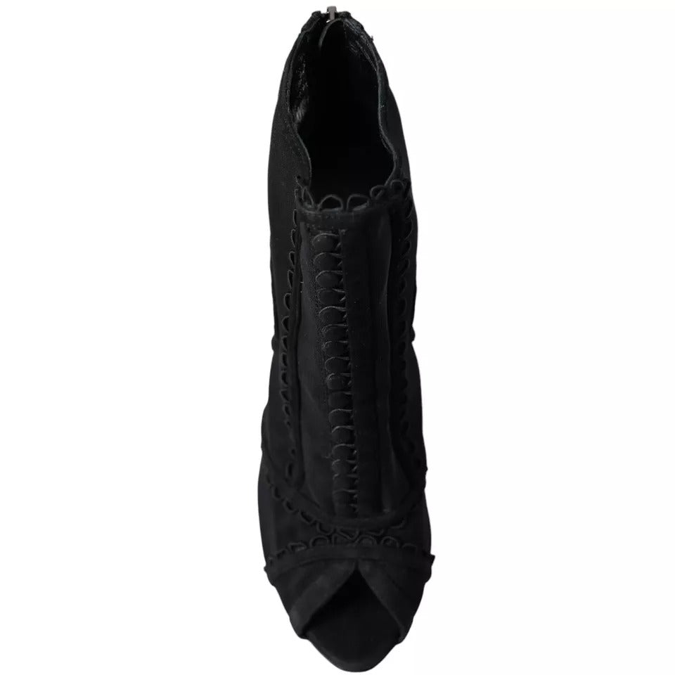 Chaussures Dolce & Gabbana talons aiguilles en tulle noir, bottines courtes élégantes pour femmes.