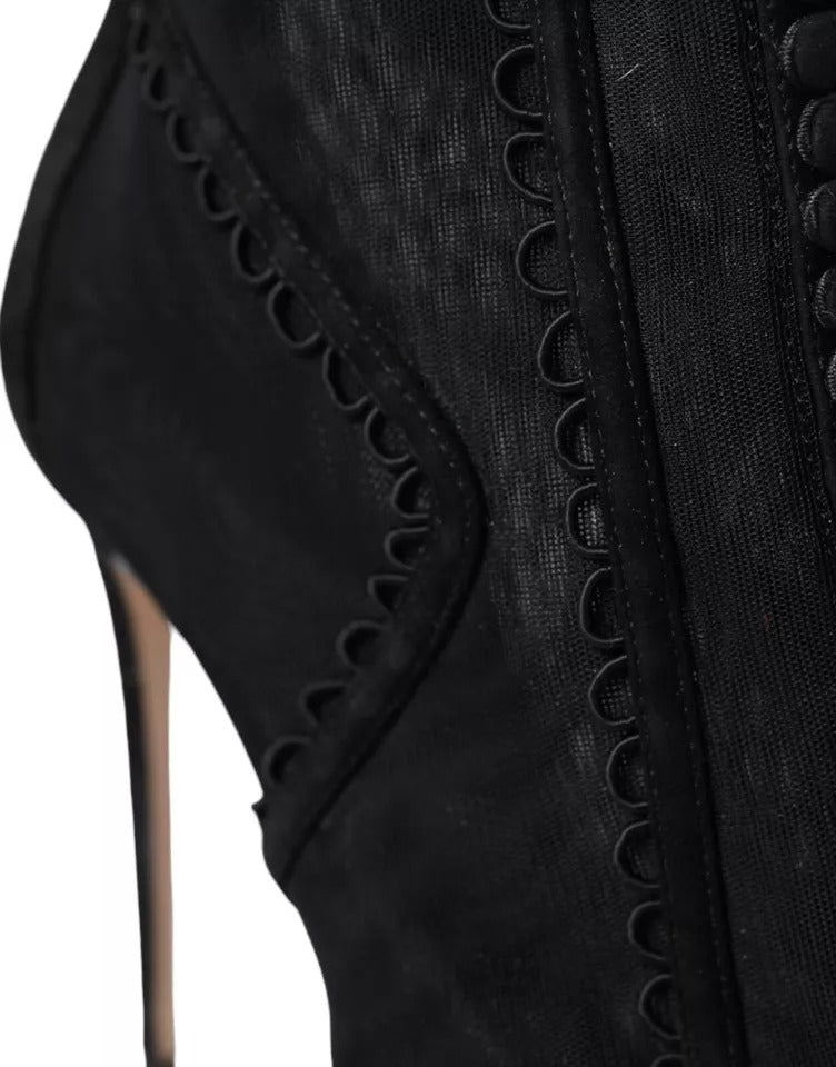 Chaussures Dolce & Gabbana bottines en tulle noir avec talons stilettos, style élégant et sophistiqué.