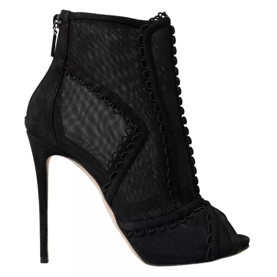 Escarpins stilettos en tulle noir de Dolce & Gabbana, bottines courtes élégantes avec talons fins.