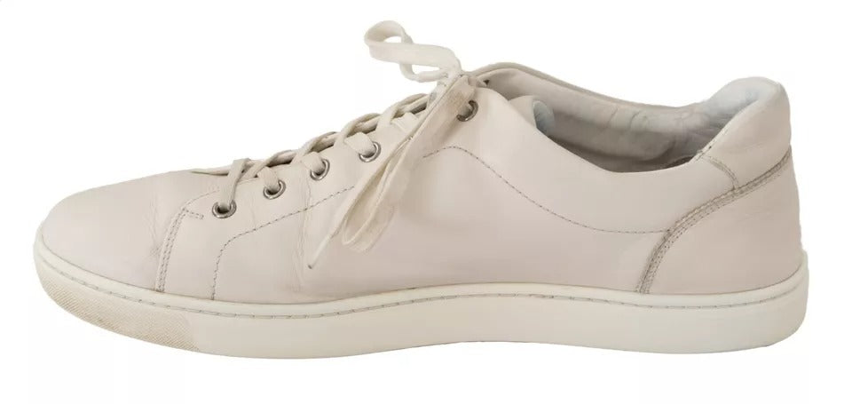 Chaussures de sport blanches Dolce & Gabbana pour homme en cuir avec logo, baskets décontractées élégantes.