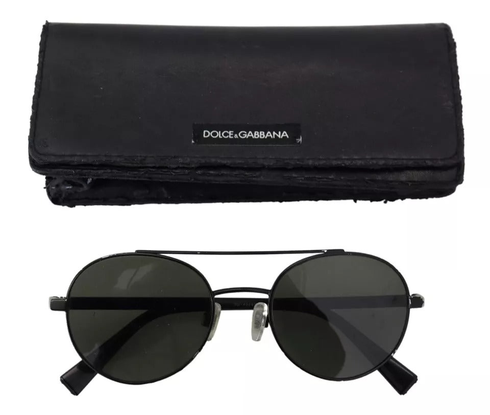 Lunettes de soleil Dolce & Gabbana avec monture en acier noir mat et verres verts, modèle DG2245.