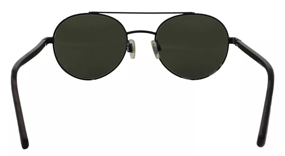 Lunettes de soleil Dolce & Gabbana DG2245 avec cadre en acier noir mat et verres verts, vue de face.