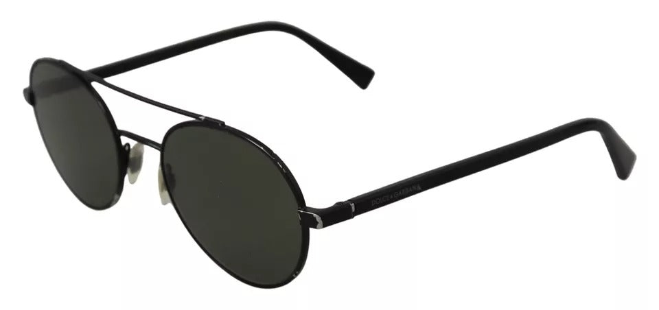 Lunettes de soleil Dolce & Gabbana à monture noire mate en acier avec verres verts, modèle DG2245.