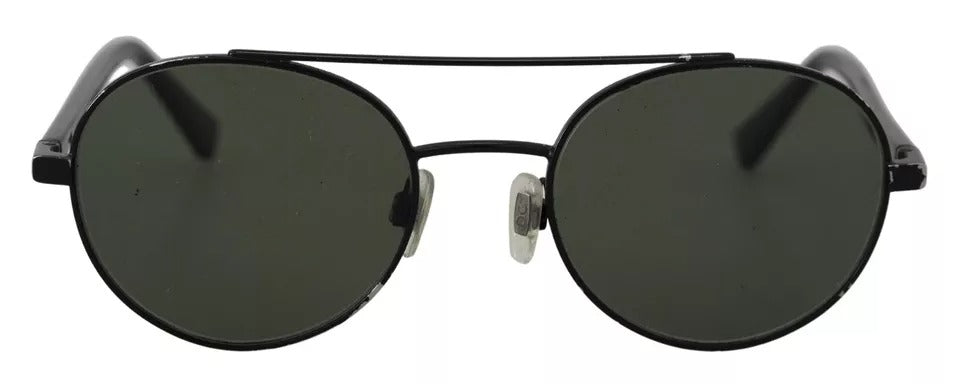 Lunettes de soleil Dolce & Gabbana avec cadre en acier noir mat et lentilles vertes, modèle DG2245, vue de face.