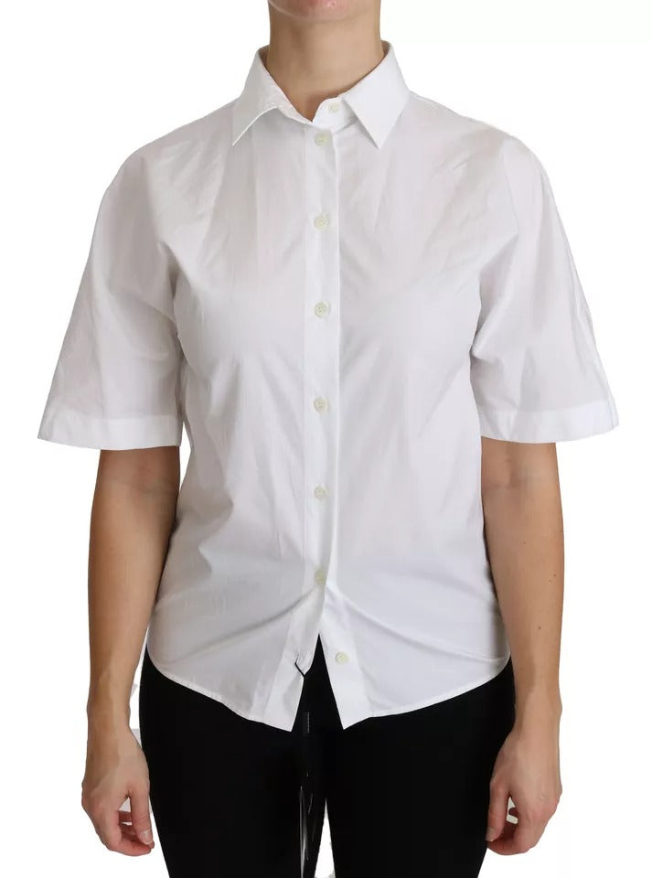 Chemise polo courte blanche à col pour homme de Dolce & Gabbana, manches courtes et style élégant.