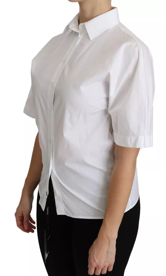 Chemise polo blanche à col à manches courtes de Dolce & Gabbana, vêtement élégant pour homme.