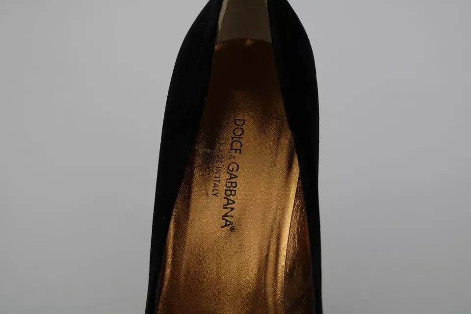Chaussures à talons hauts en velours noir Dolce & Gabbana Ayers, élégantes et sophistiquées, vues de côté.