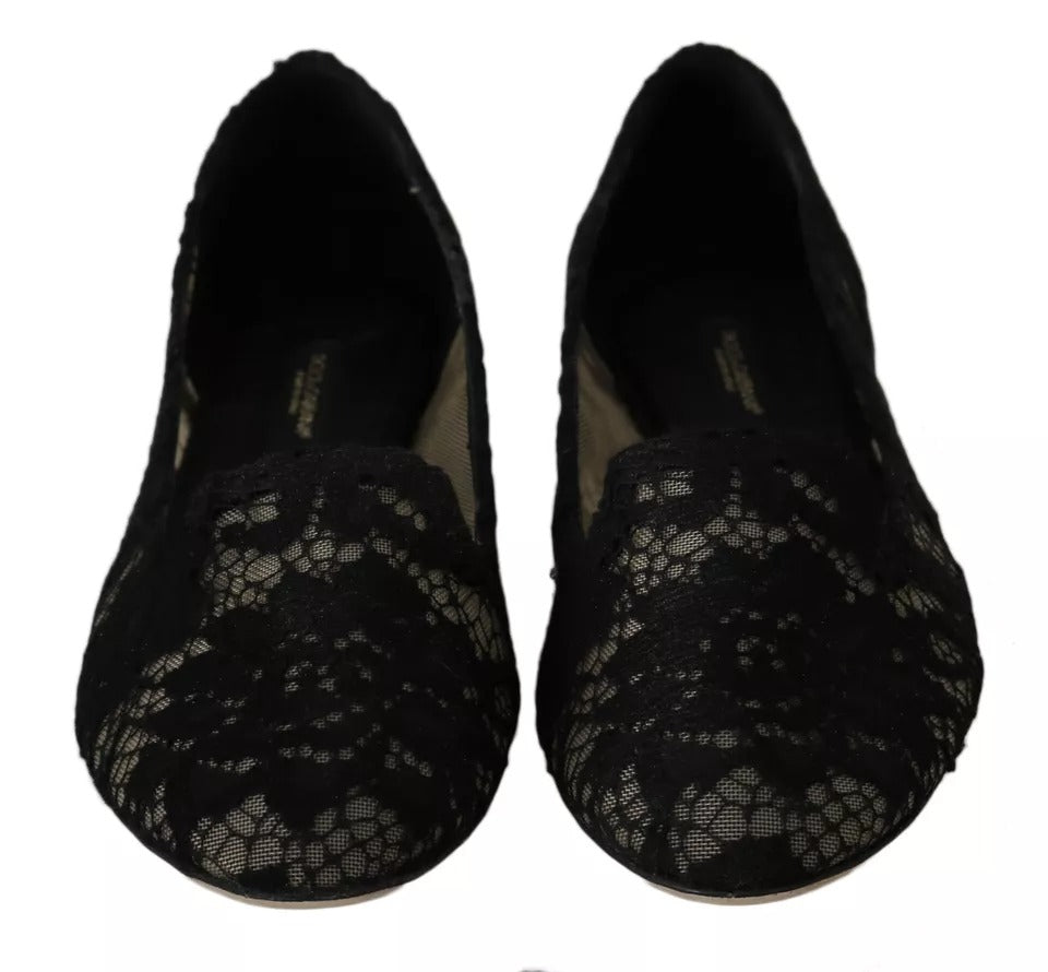 Chaussures Dolce & Gabbana en dentelle noire à motifs floraux, mocassins plats élégants pour femmes