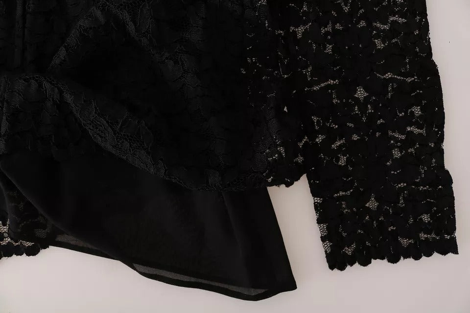 Chemisier noir en dentelle à manches longues de Dolce & Gabbana, en nylon, élégant et sophistiqué.