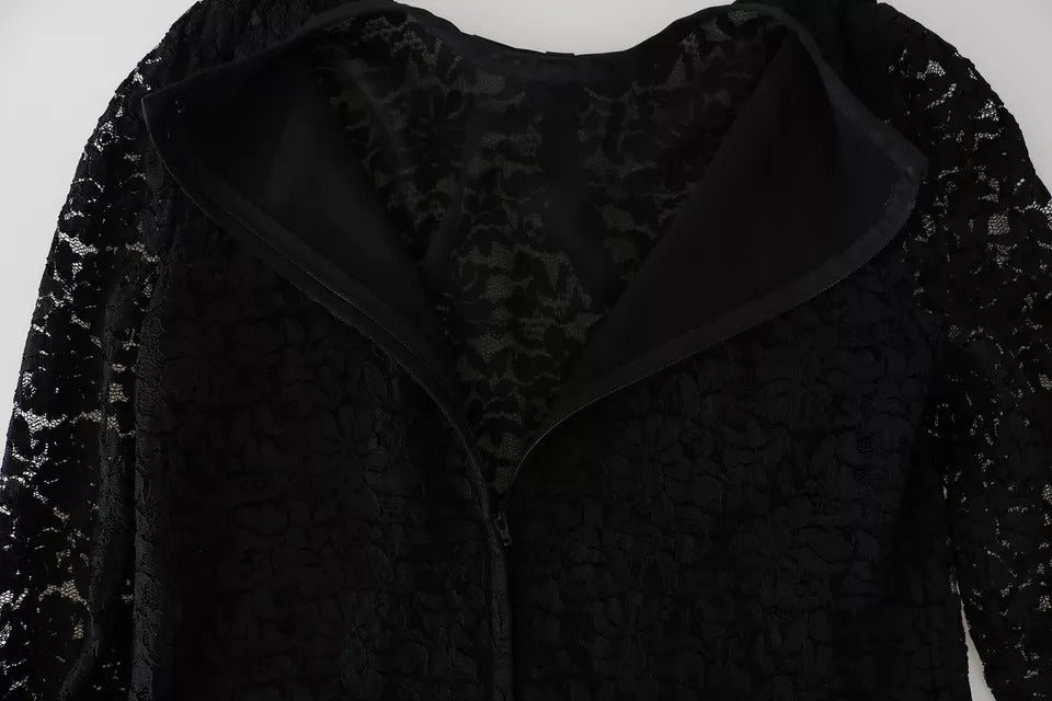 Haut en nylon noir Dolce & Gabbana, blouse longue à manches en dentelle élégante, détail sophistiqué et féminin.