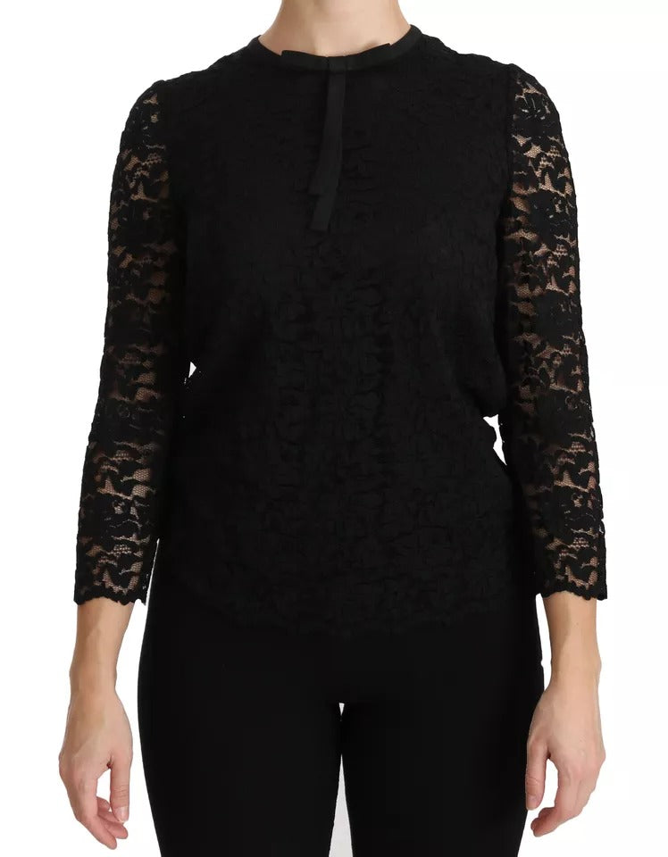 Chemisier en dentelle noire à manches longues de Dolce & Gabbana, en nylon, élégant et sophistiqué.
