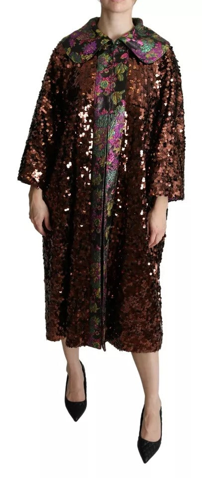 Manteau long en jacquard à sequins multicolores Dolce & Gabbana, veste élégante avec détails brillants et motif sophistiqué.