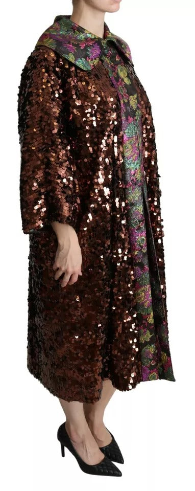 Manteau long à sequins multicolores et jaquard Dolce & Gabbana, veste élégante et luxueuse pour femme.