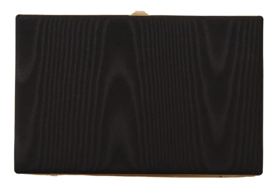 Sac pochette en soie noire Dolce & Gabbana avec cadre doré pour soirée et fête, élégant et sophistiqué.
