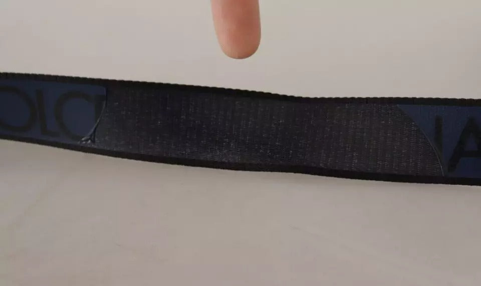 Dolce & Gabbana Blue Black Logo Print Silver Buckle Belt
