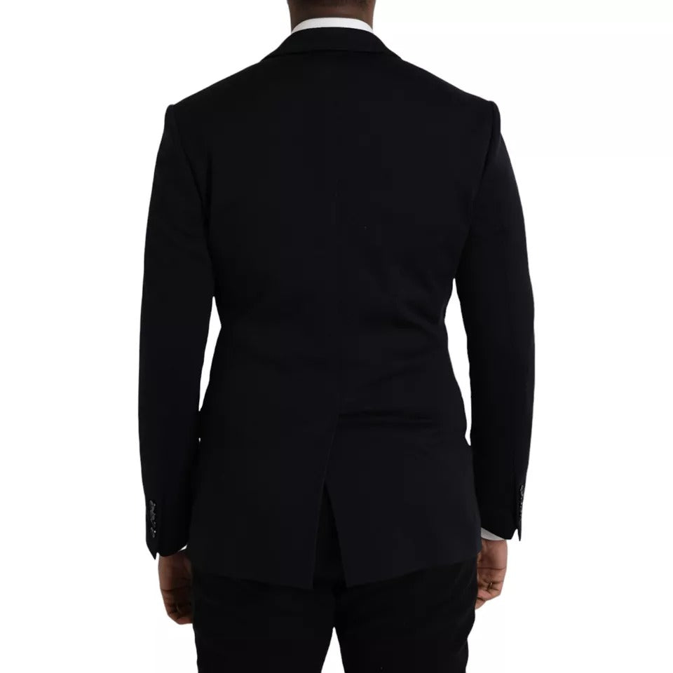 Manteau en laine bleue Dolce & Gabbana, blazer à col cranté simple boutonnage, élégant et classique.