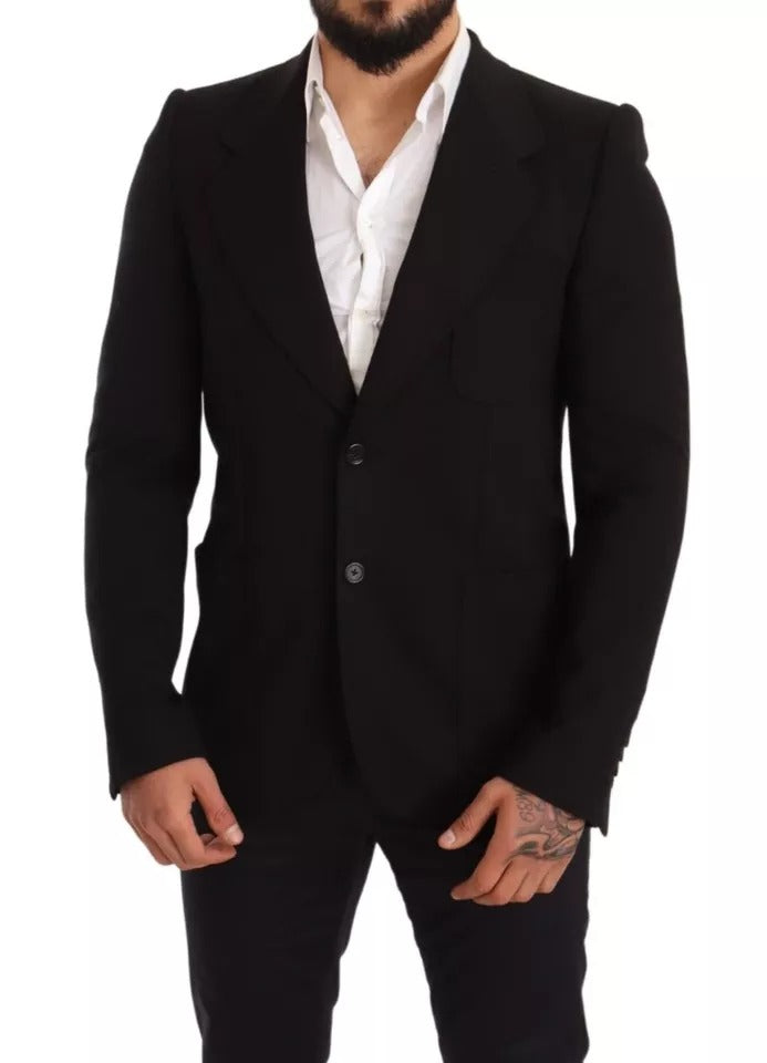 Manteau blazer en laine noire Dolce & Gabbana, coupe slim, veste élégante pour homme ou femme.