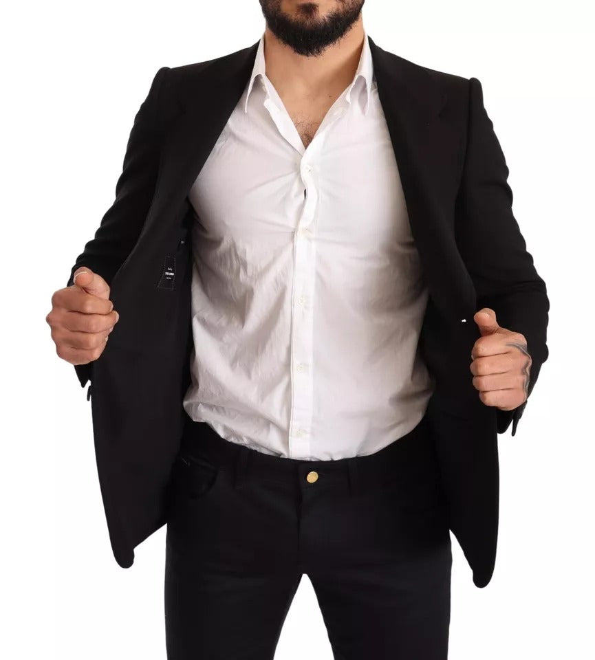 Manteau blazer noir en laine Dolce & Gabbana, coupe slim, veste élégante pour homme.