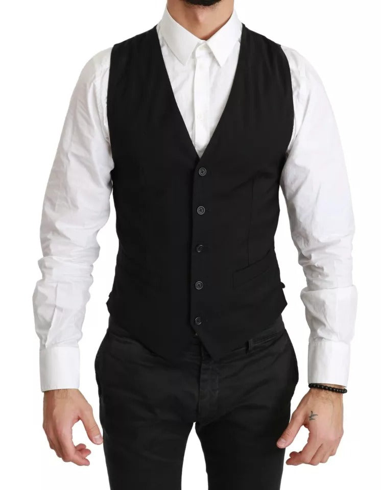 Gilet slim noir Dolce & Gabbana en tissu solide, ajusté à la taille, pour un look élégant et sophistiqué.