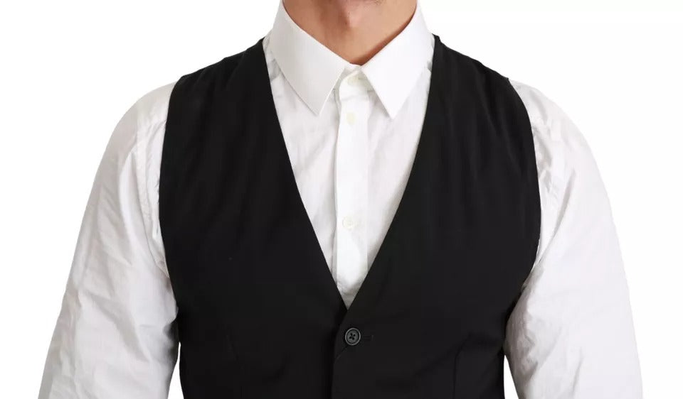 Gilet noir Dolce & Gabbana, coupe slim, veste en tissu solide, élégant et ajusté pour homme.