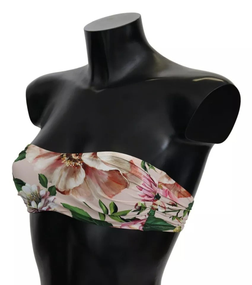 Top de bikini Dolce & Gabbana à imprimé floral rose, maillot de bain pour plage et été, tendance et féminin.