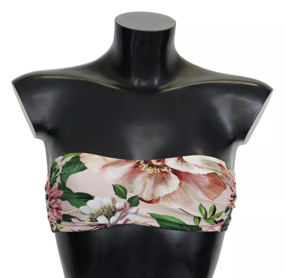Maillot de bain bikini Dolce & Gabbana à imprimé floral rose, haut de maillot de bain pour plage et été.