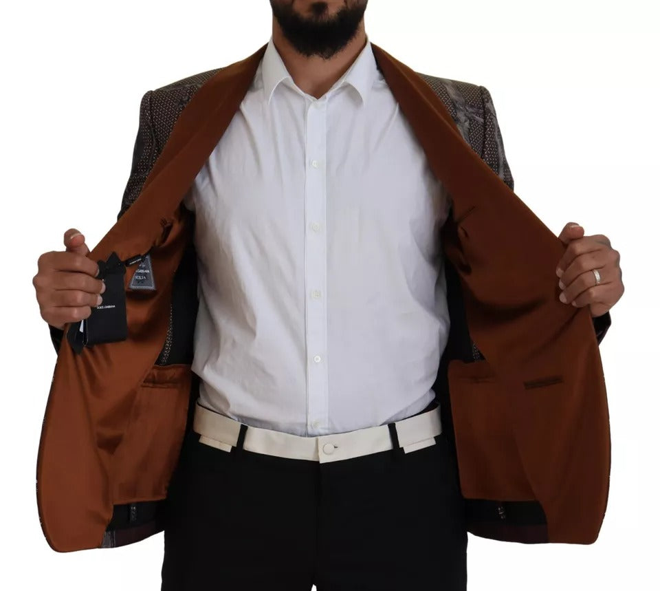 Veste blazer en soie avec imprimé de singe bronze de Dolce & Gabbana, coupe slim élégante et moderne.
