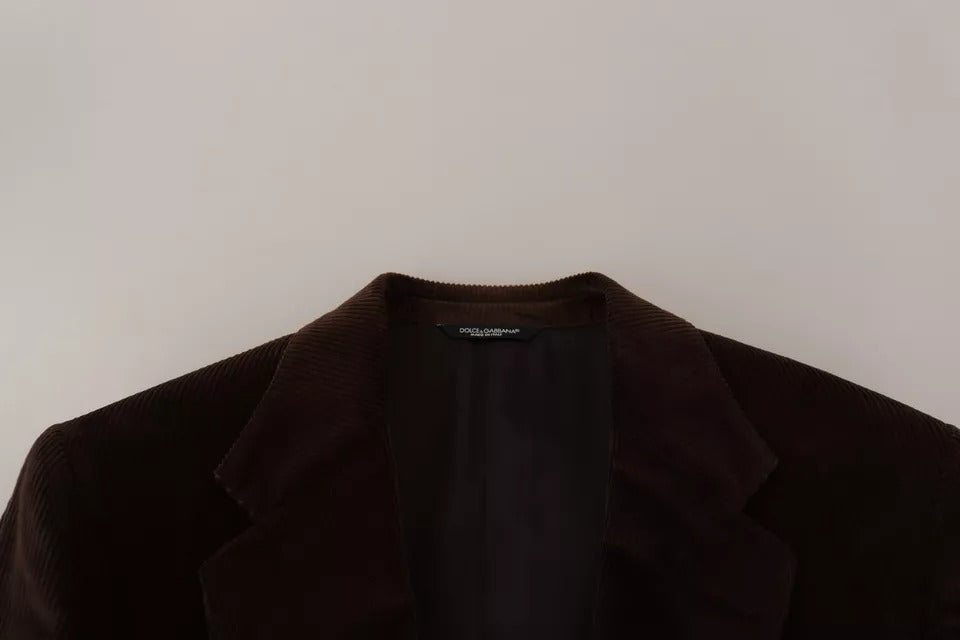 Veste en velours côtelé marron Slim Fit de Dolce & Gabbana avec logo DG, élégante et moderne.