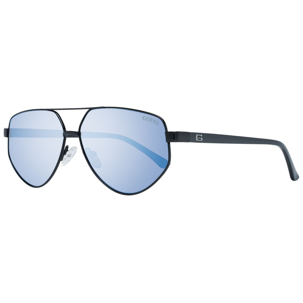 Lunettes de soleil Guess en métal et plastique noires avec monture élégante et branches fines, mode et protection solaire.