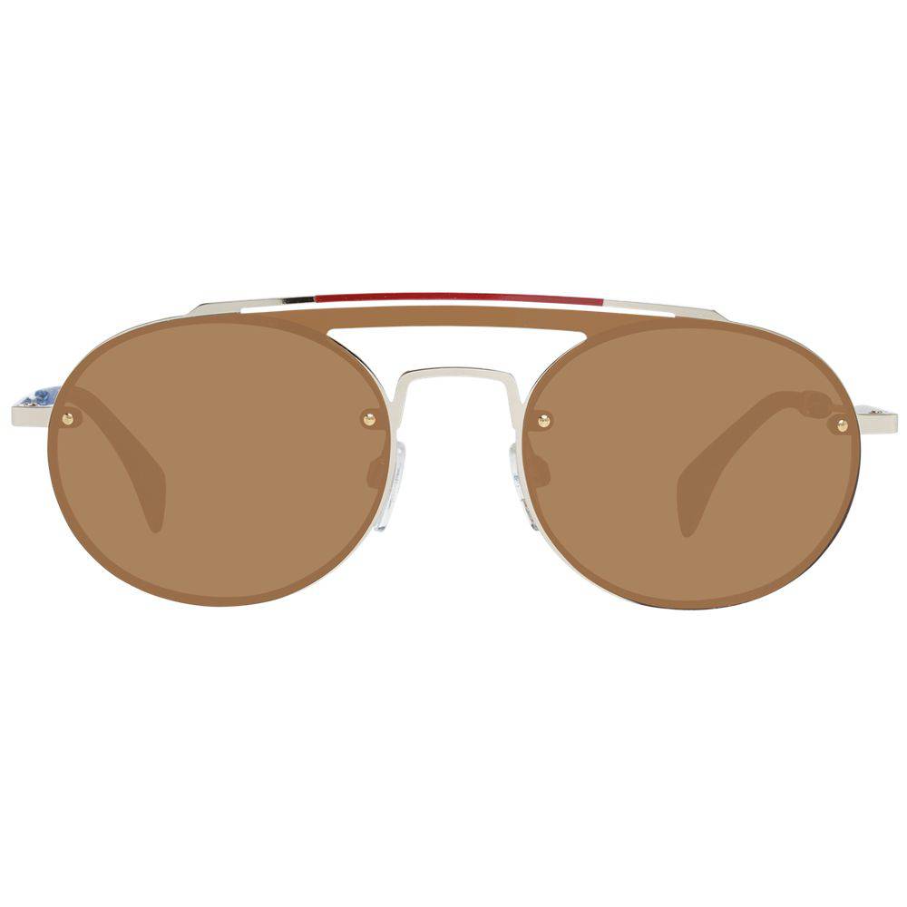 Lunettes de soleil Tommy Hilfiger en métal doré et plastique, style moderne avec monture élégante et branches fines.