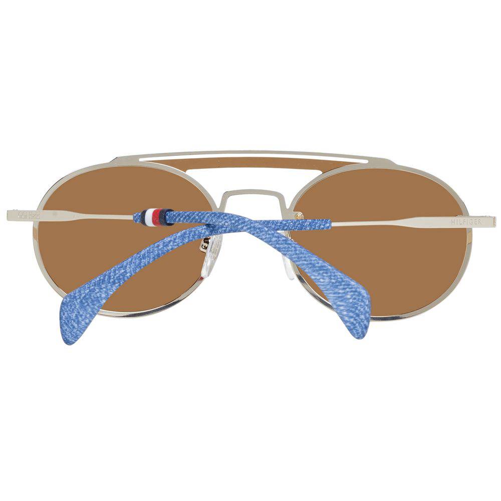 Lunettes de soleil Tommy Hilfiger en métal et plastique doré avec monture élégante et branches fines, pour un style sophistiqué.