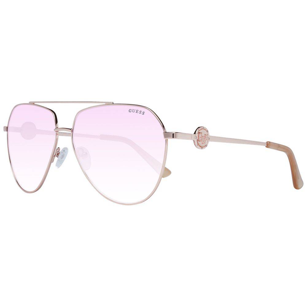 Lunettes de soleil en métal rose doré Guess, style tendance avec monture élégante et branches fines, parfaites pour l'été.