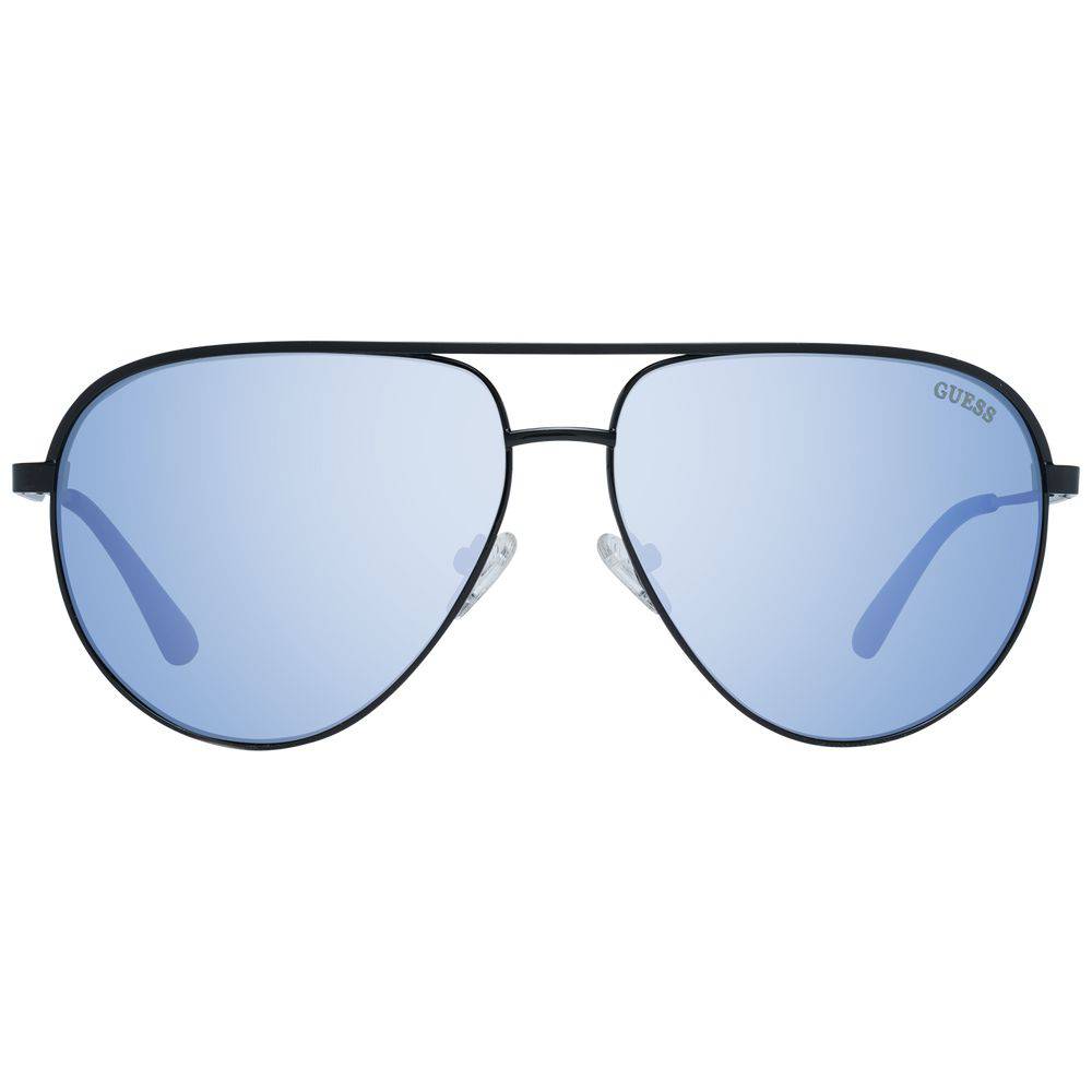 Lunettes de soleil Guess en métal noir avec monture élégante et branches fines, style moderne et sophistiqué.