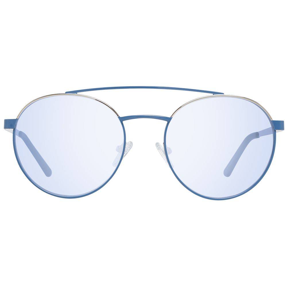 Lunettes de soleil Guess en métal et plastique bleues avec monture élégante et verres sombres, pour un style tendance et protection solaire.