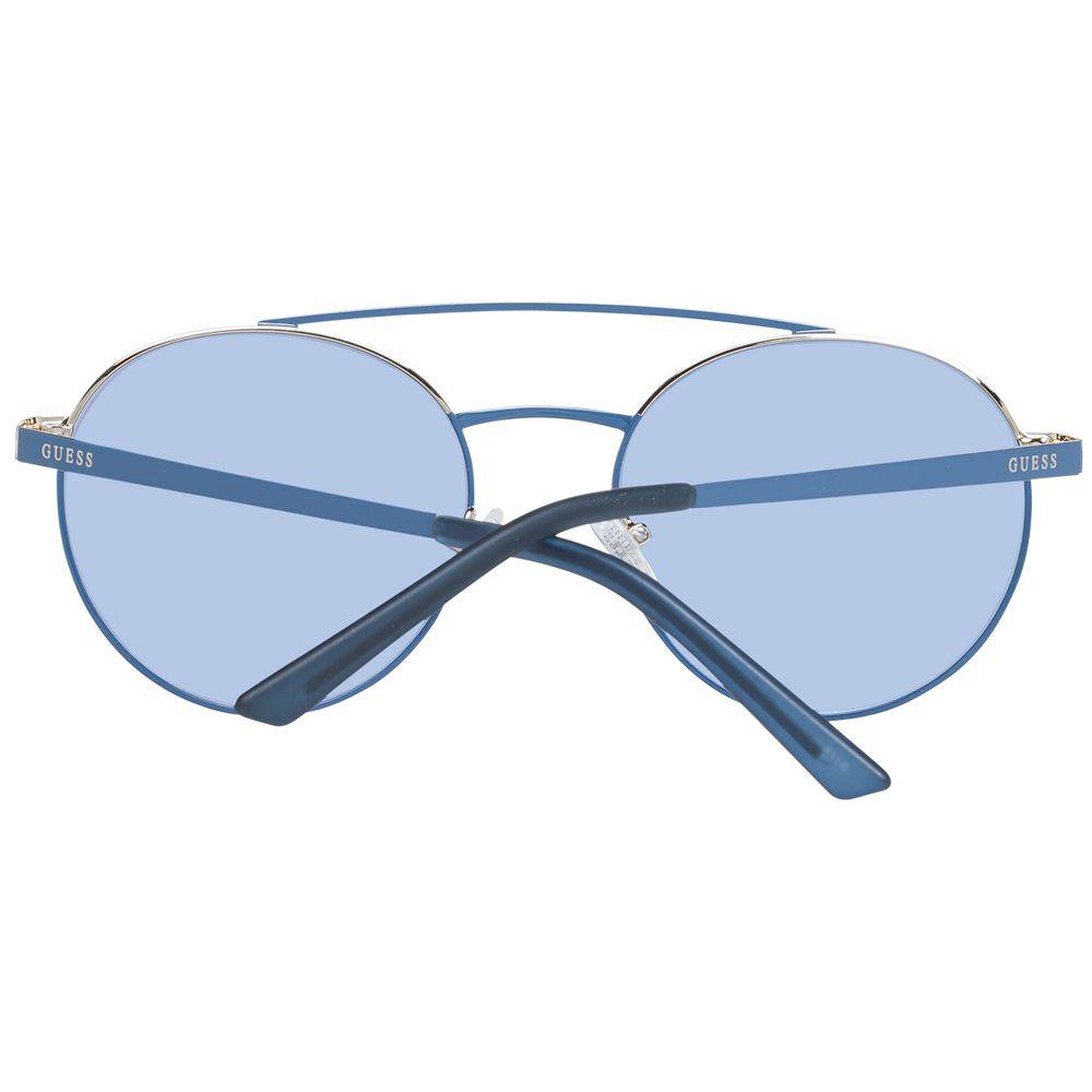 Lunettes de soleil Guess en métal et plastique bleues, style moderne avec monture élégante et branches fines.