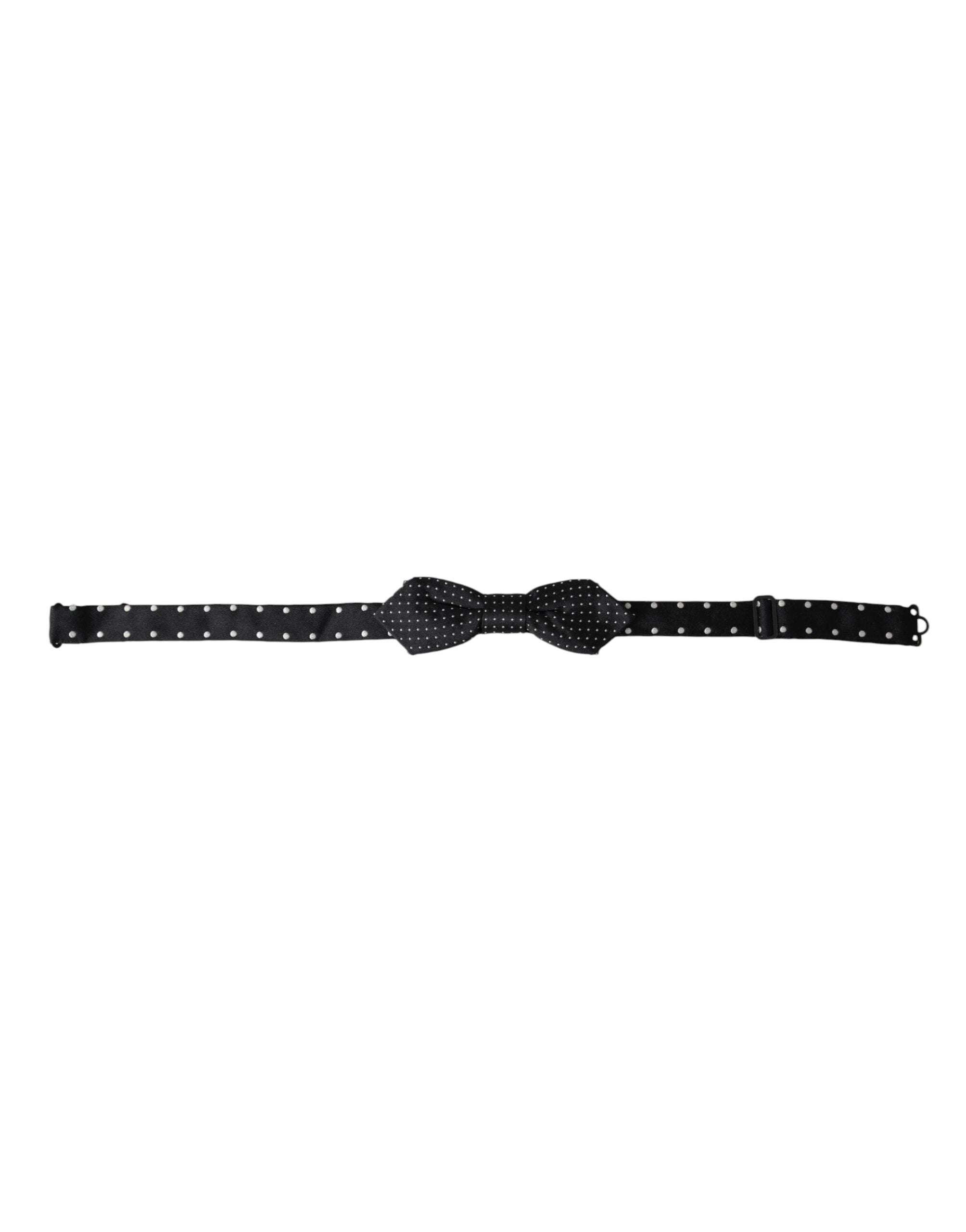 Dolce & Gabbana Dark Gray Silk Polka Dot Adjustable Neck Men Papillon Bow Tie