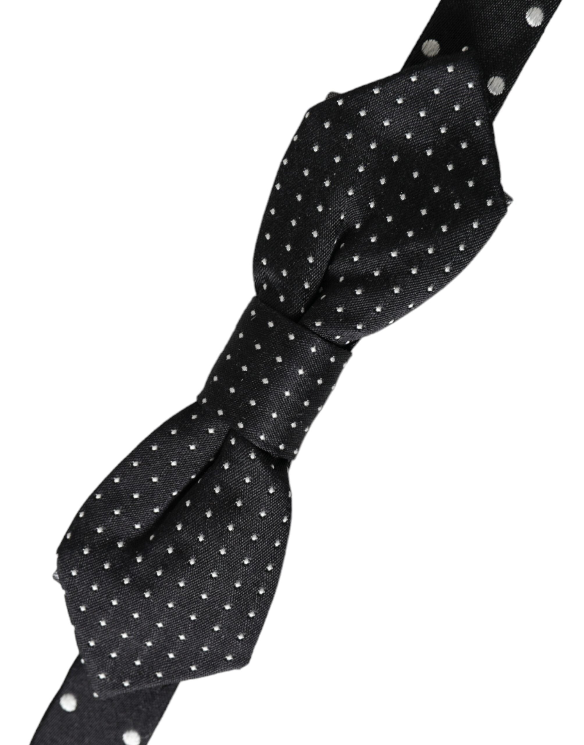 Dolce & Gabbana Dark Gray Silk Polka Dot Adjustable Neck Men Papillon Bow Tie