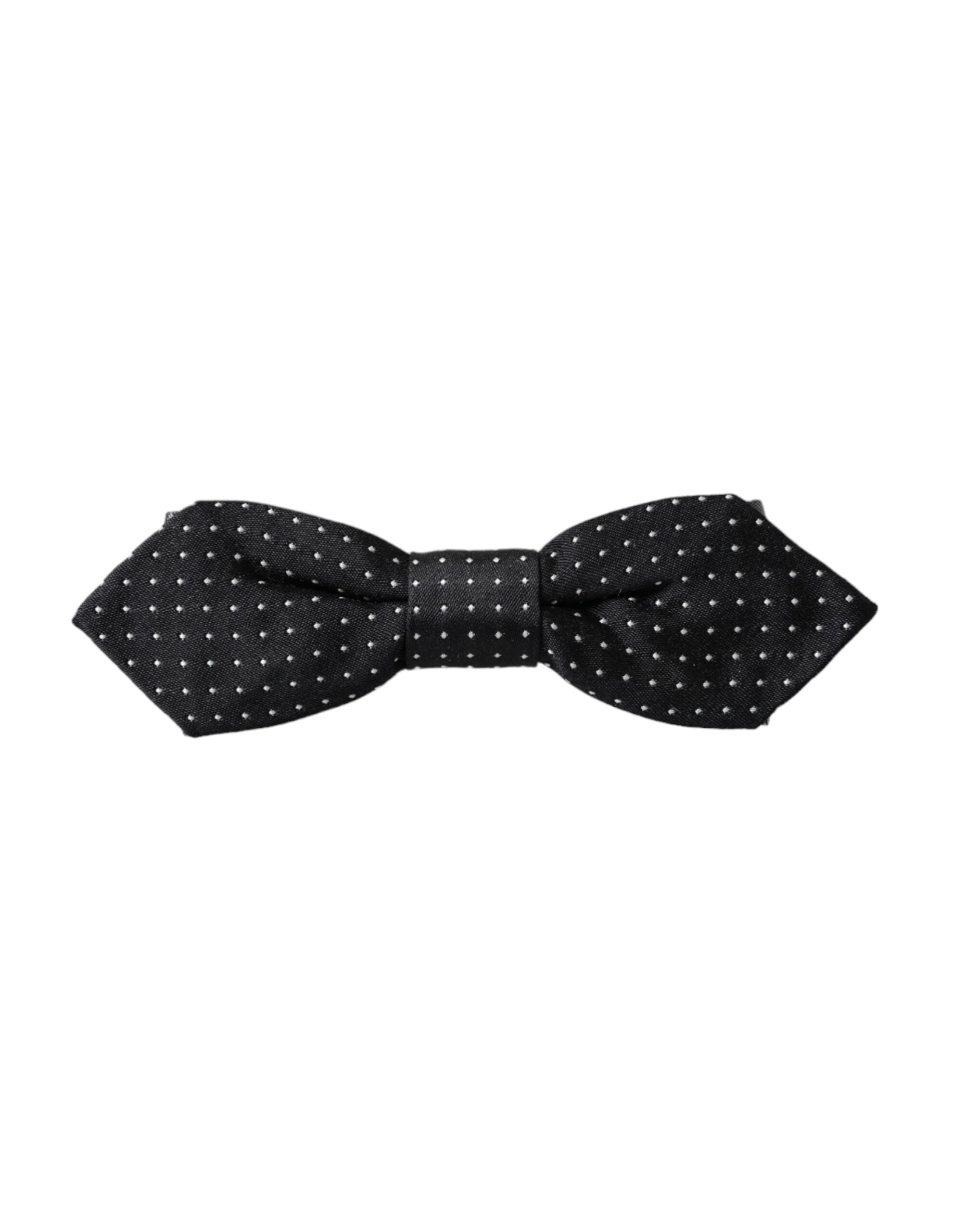 Dolce & Gabbana Dark Gray Silk Polka Dot Adjustable Neck Men Papillon Bow Tie