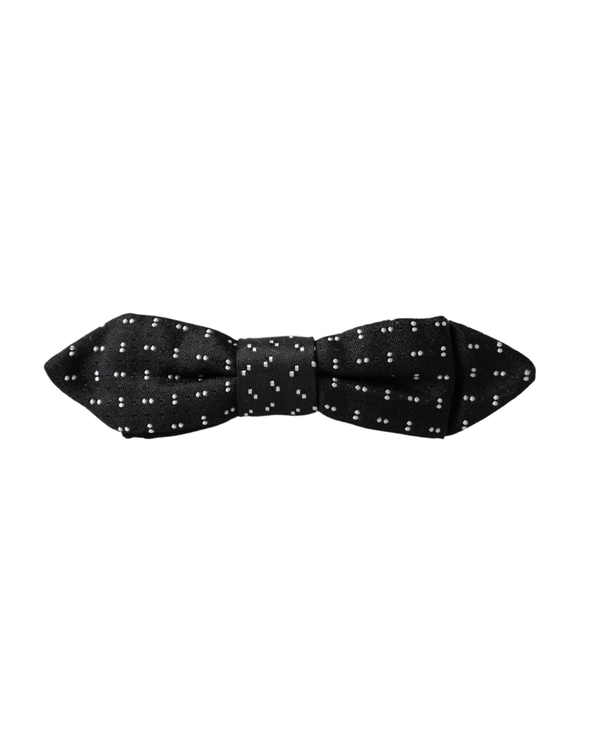 Dolce & Gabbana Dark Gray Silk Patterned Adjustable Neck Men Papillon Bow Tie